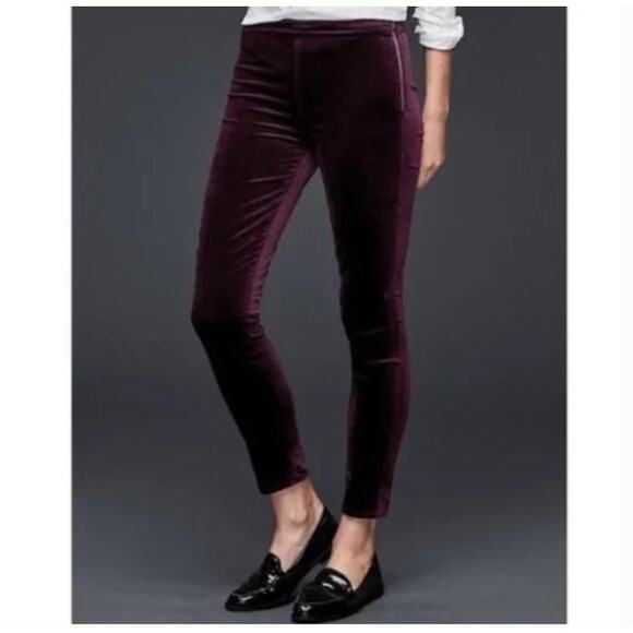 GAP Burgundy Velvet Side Zip Leggings Regular Length Size 27 - Picture 1 of 6